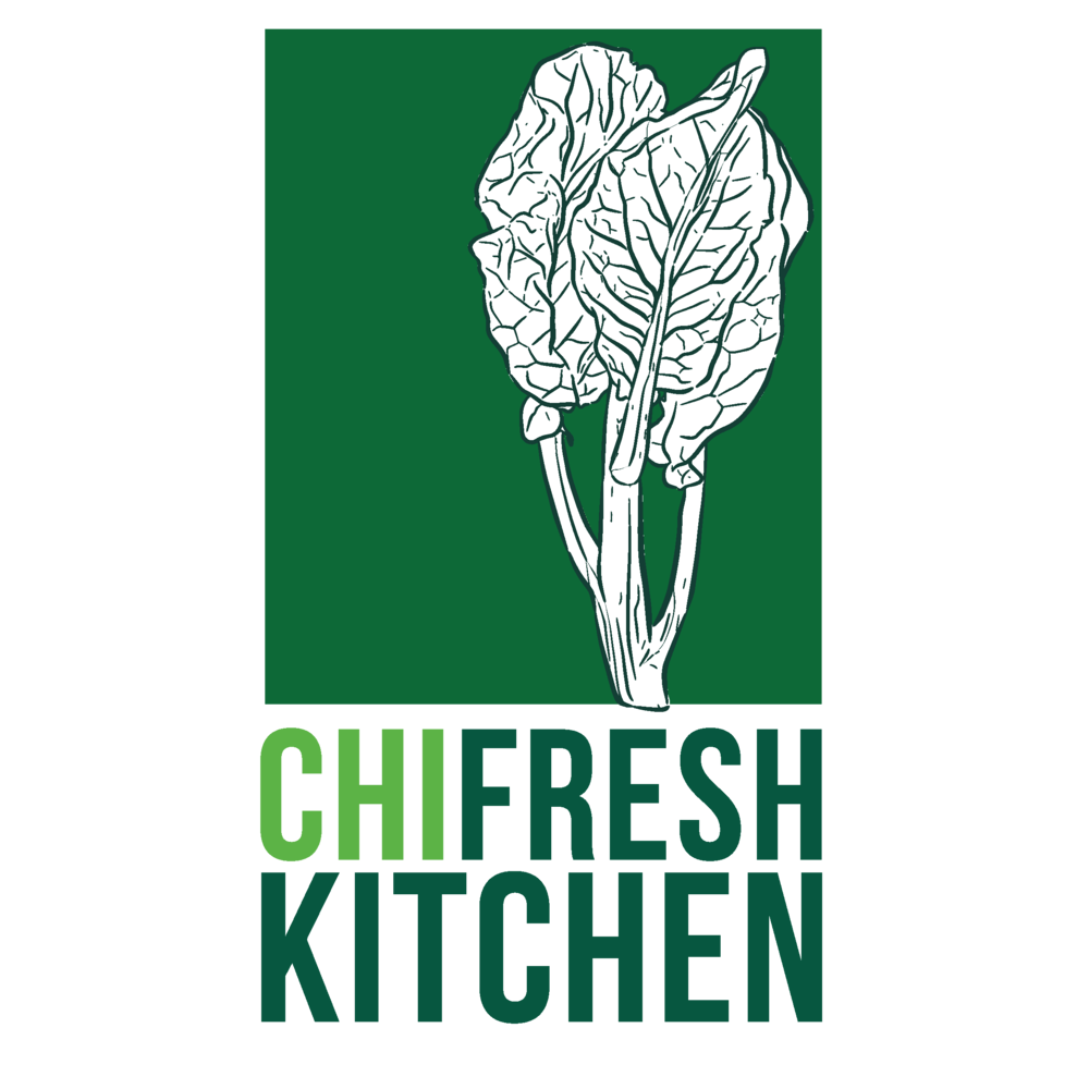 ChiFresh Kitchen in green letters and a drawing of collard greens