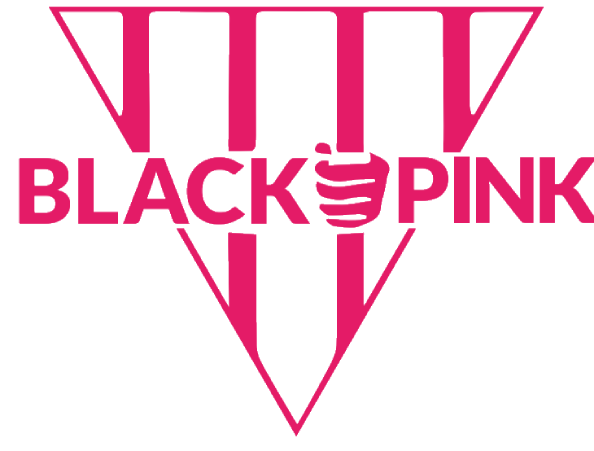 Black & Pink logo: an upside down triangle with four vertical bars inside of it. the text Black across it, a fist on one bar that looks like an ampersand, and then the word pink