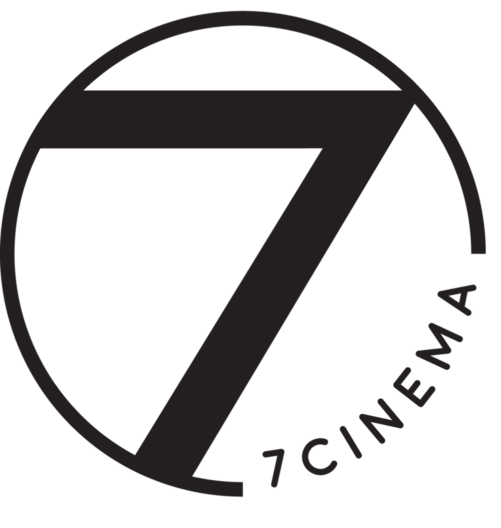 7Cinema logo a simple black 7 in the center of a circle with the text CINEMA on the bottom right part of the circle