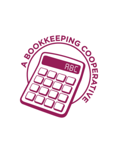 purple calculator with a circle around it "A Bookkeeping Cooperative" around the edge and "ABC" in the calculator display window